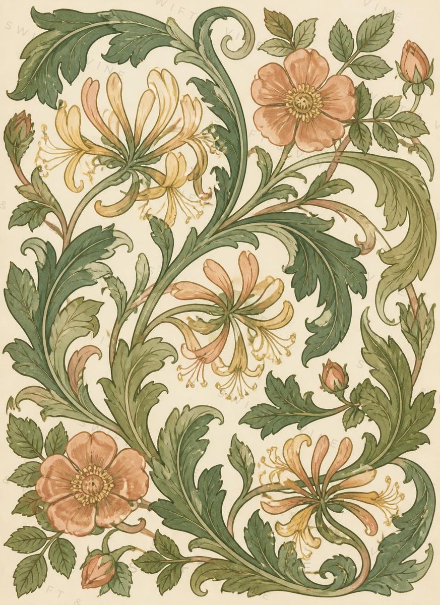 Decorative botanical panel of interwoven flowering stems.